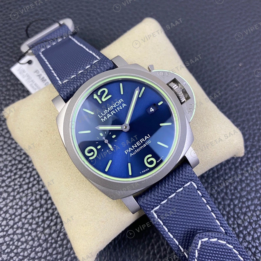 Panerai Luminor Marina Mavi Kadran Titanyum Kasa Mavi Nato Kordon Super Clone Eta Eta Saat detay 5