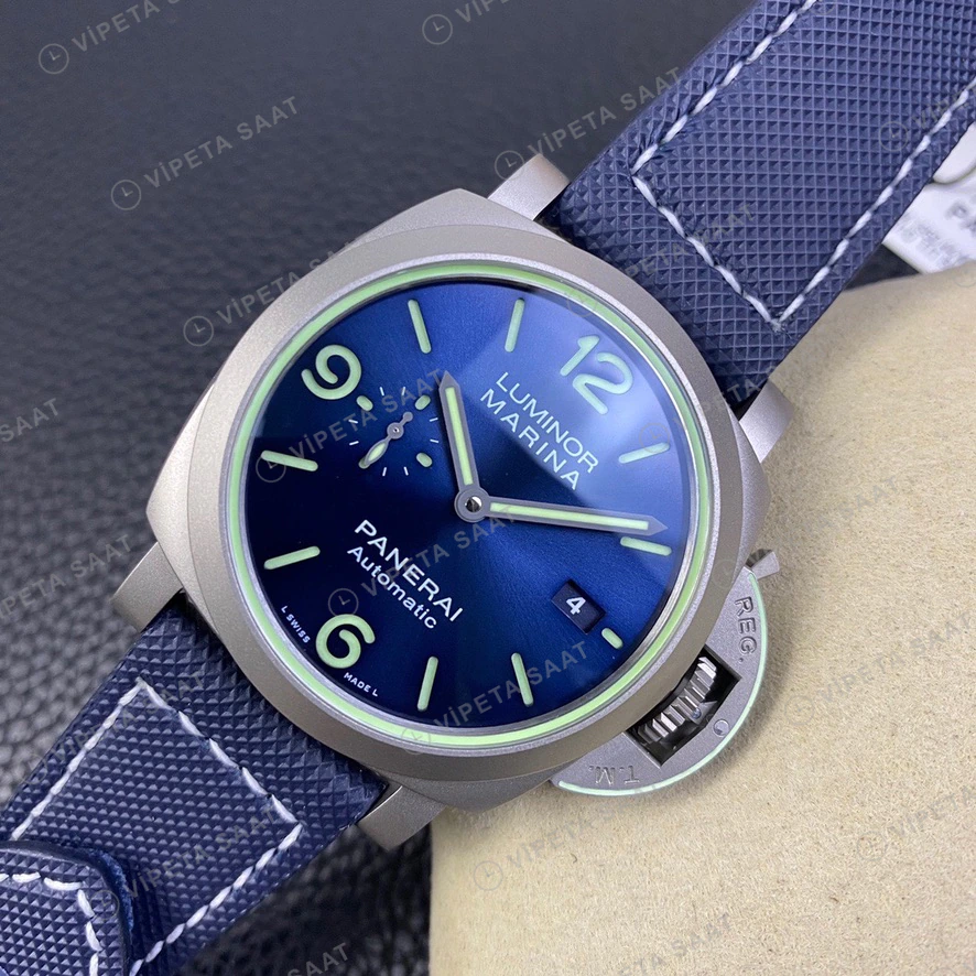 Panerai Luminor Marina Mavi Kadran Titanyum Kasa Mavi Nato Kordon Super Clone Eta Eta Saat detay 7
