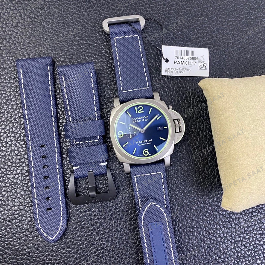 Panerai Luminor Marina Mavi Kadran Titanyum Kasa Mavi Nato Kordon Super Clone Eta Eta Saat detay 8
