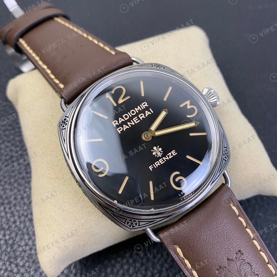 Panerai Radiomir Firenze Siyah Kadran Kahverengi Deri Super Clone Eta Eta Saat detay 4