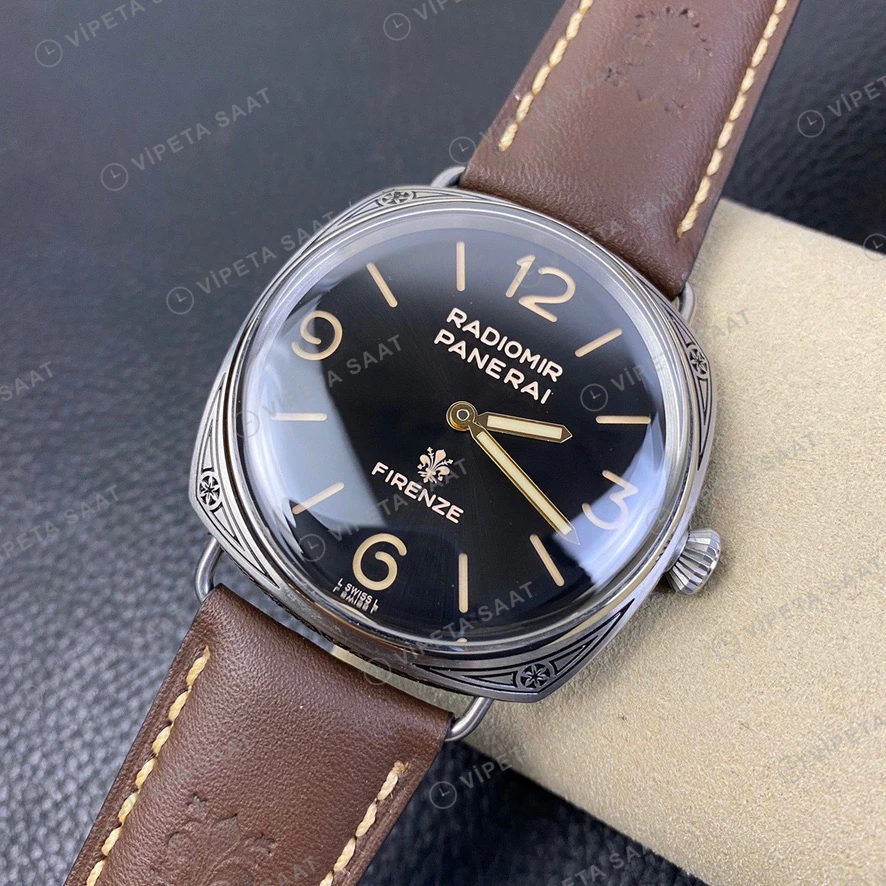 Panerai Radiomir Firenze Siyah Kadran Kahverengi Deri Super Clone Eta Eta Saat detay 7
