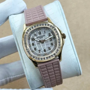 Patek Philippe 38.8 mm Aquanaut Luce Krem Kadran Elmas Taşlı Pembe Kauçuk Super Clone ETA Eta Saat detay 6