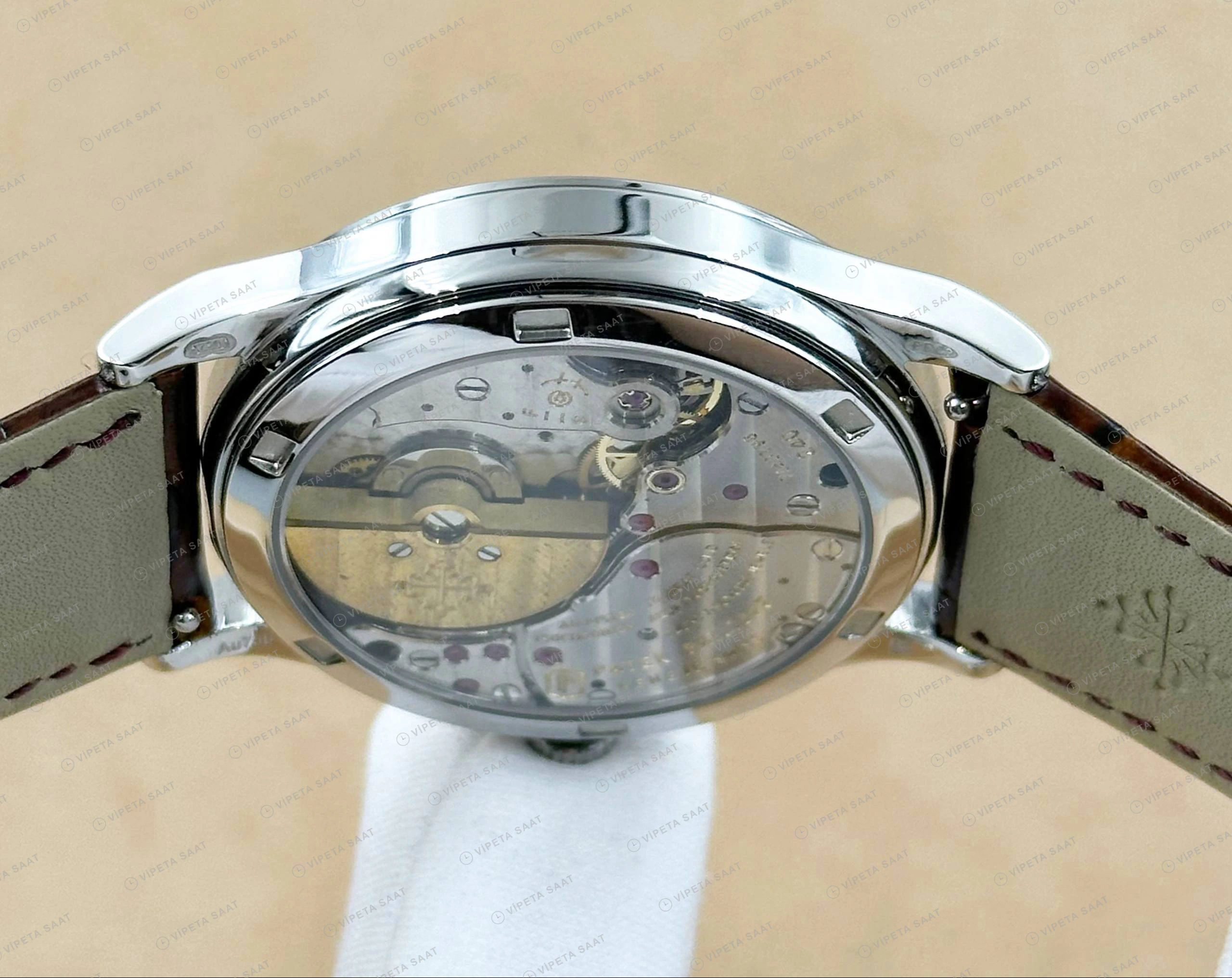 Patek Philippe 39 mm Calatrava Cloisonne Kuş Sanat Kadran Deri Super Clone ETA Eta Saat karşıdan görünüm