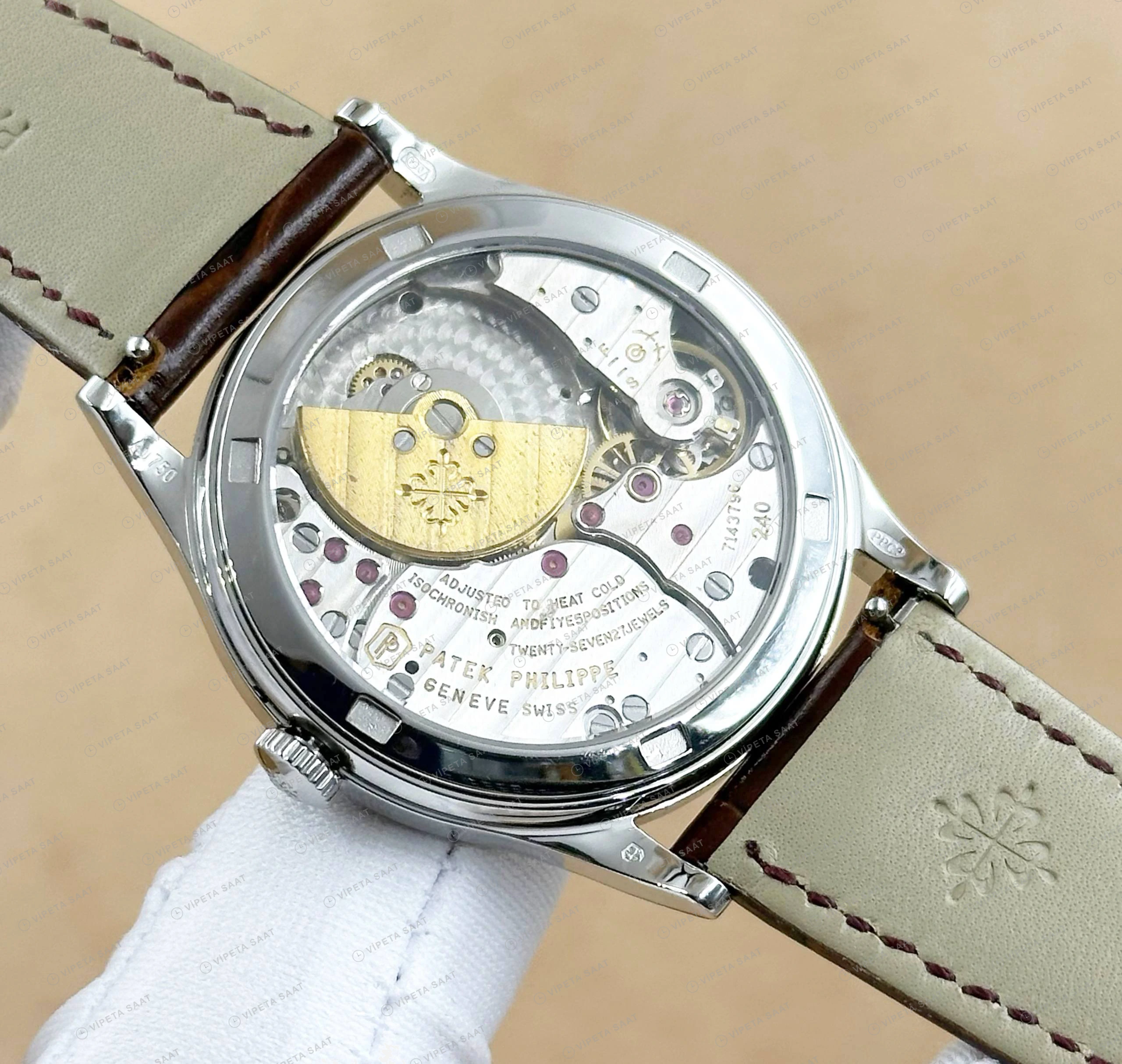 Patek Philippe 39 mm Calatrava Cloisonne Kuş Sanat Kadran Deri Super Clone ETA Eta Saat detay 6