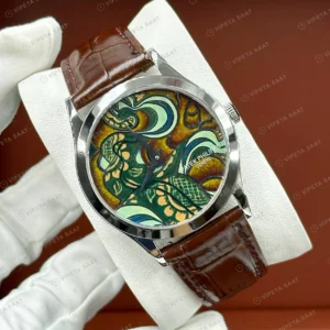 Patek Philippe 39 mm Calatrava Paisley Renkli Sanat Kadran Deri Super Clone ETA Eta Saat karşıdan görünüm