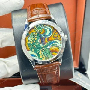 Patek Philippe 39 mm Calatrava Renkli Sanat Kadran Deri Super Clone ETA Eta Saat detay 3