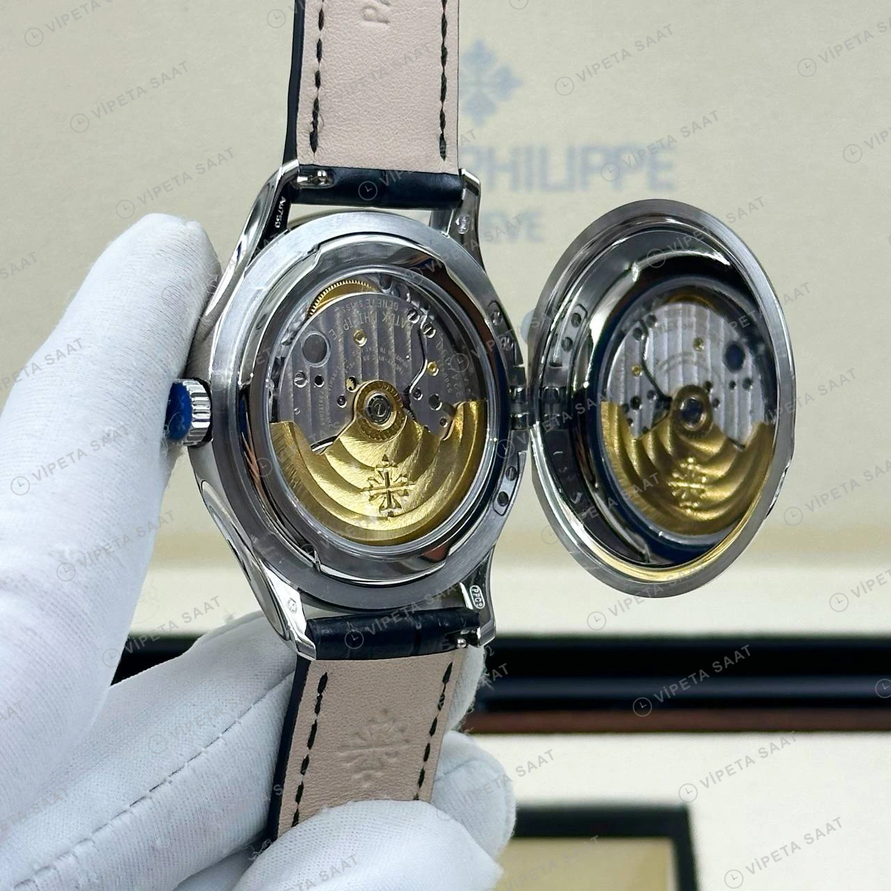Patek Philippe 39 mm Calatrava Siyah Kadran Deri Klasik Super Clone ETA Eta Saat detay 5
