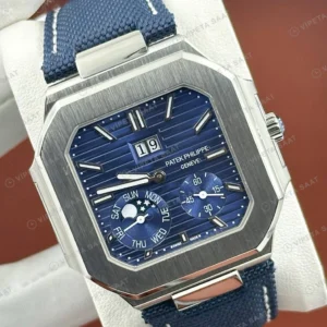 Patek Philippe 40 mm Cubitus Mavi Ay Evreli Tekstil Kordon Super Clone ETA Eta Saat detay 3