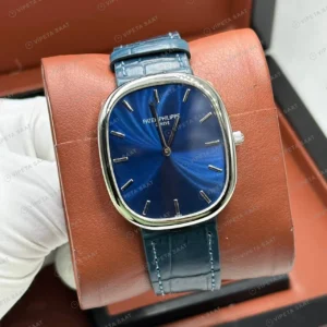 Patek Philippe 40 mm Golden Ellipse Mavi Kadran Deri Klasik Super Clone ETA Eta Saat detay 4