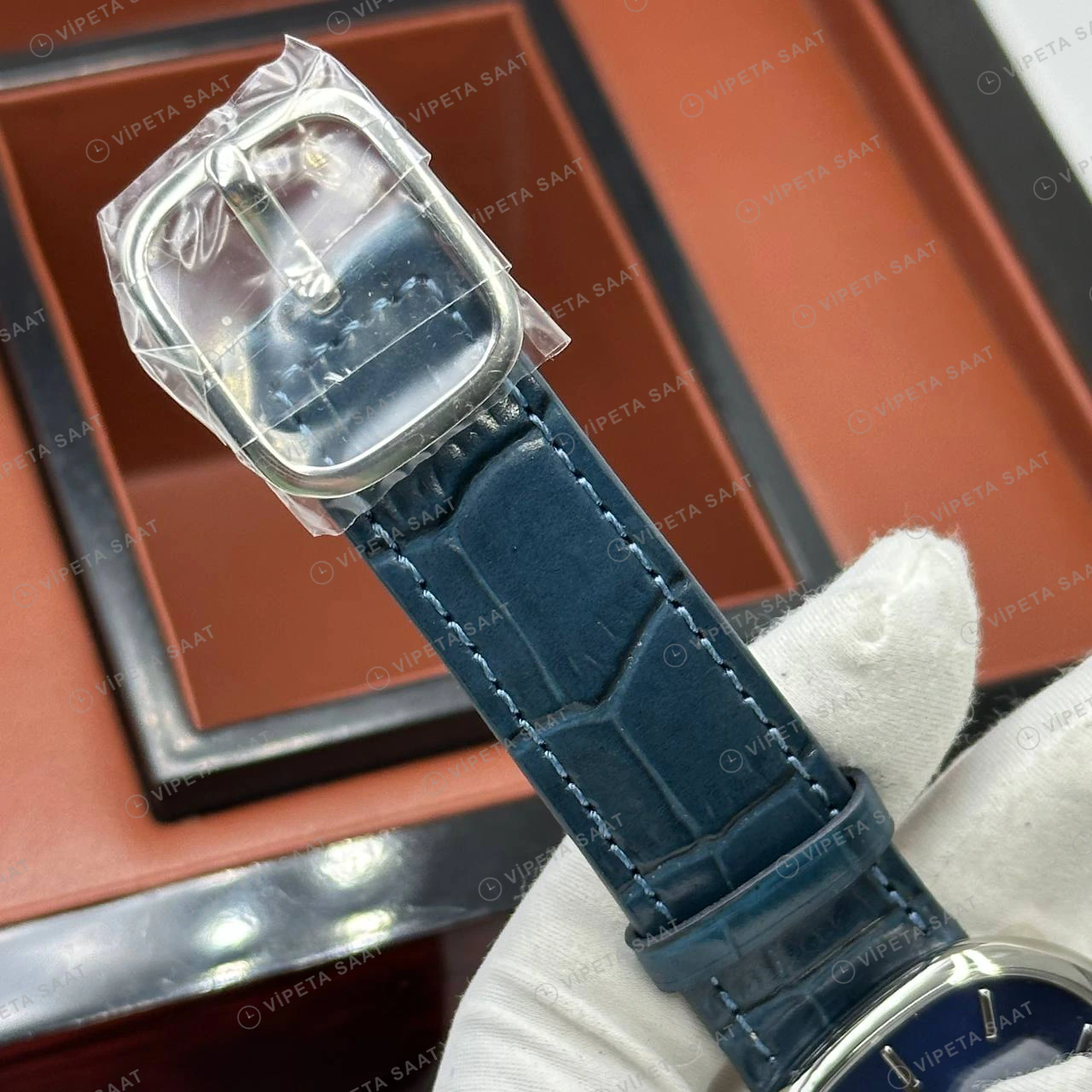 Patek Philippe 40 mm Golden Ellipse Mavi Kadran Deri Klasik Super Clone ETA Eta Saat detay 3