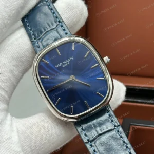 Patek Philippe 40 mm Gondolo Mavi Kadran Deri Dikdörtgen Super Clone ETA Eta Saat detay 3