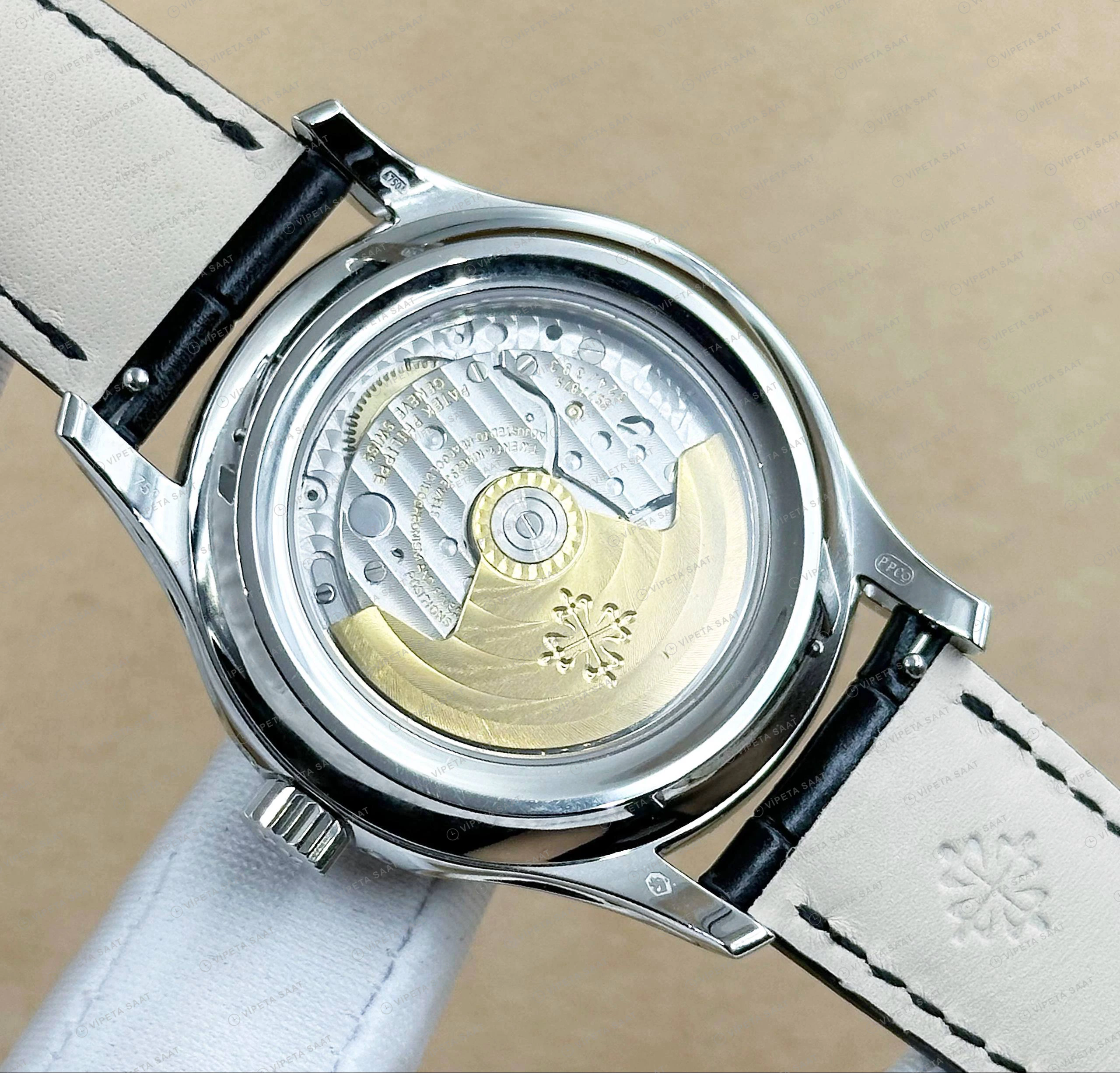 Patek Philippe 40 mm Grand Complications Gri Ay Evreli Yıllık Takvim Deri Super Clone ETA Eta Saat detay 5