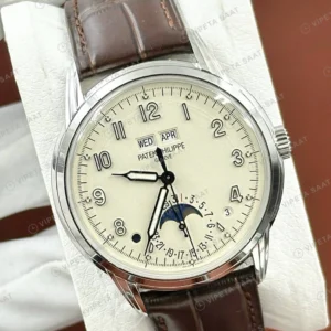 Patek Philippe 40 mm Grand Complications Krem Takvim Ay Evreli Deri Super Clone ETA Eta Saat detay 4