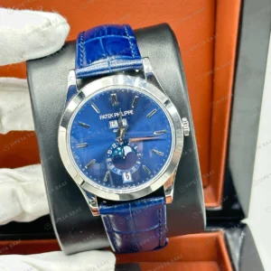 Patek Philippe 40 mm Grand Complications Mavi Ay Evreli Kadran Deri Super Clone ETA Eta Saat detay 5