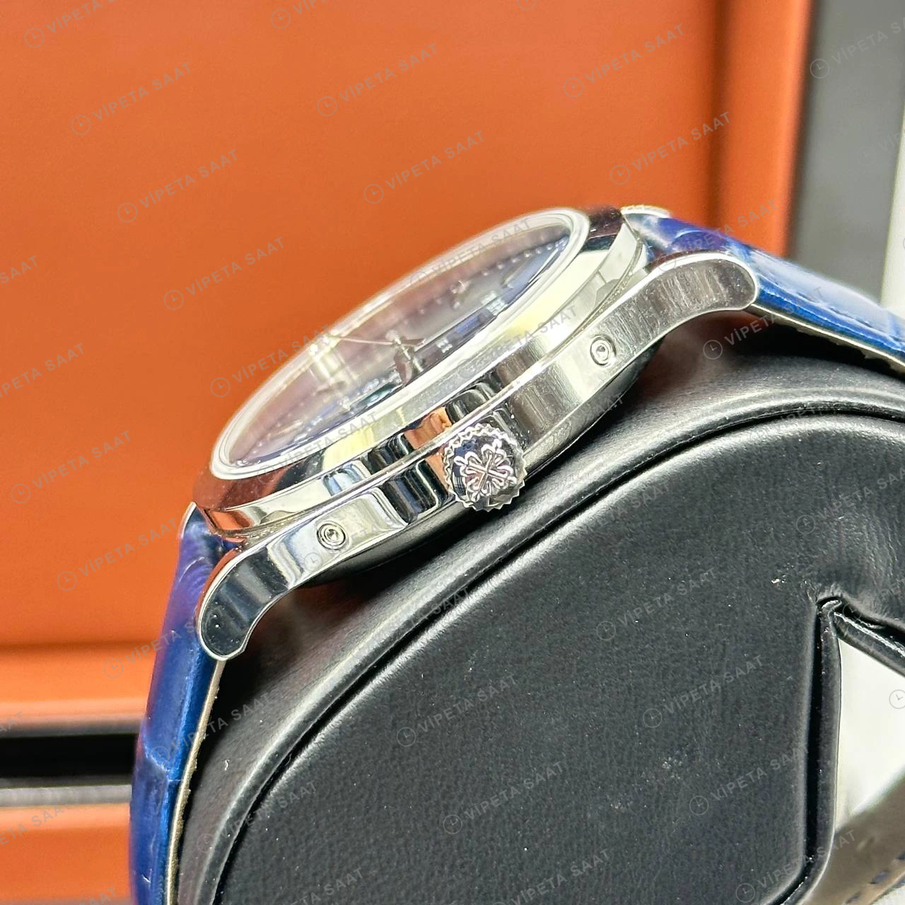 Patek Philippe 40 mm Grand Complications Mavi Ay Evreli Kadran Deri Super Clone ETA Eta Saat detay 6