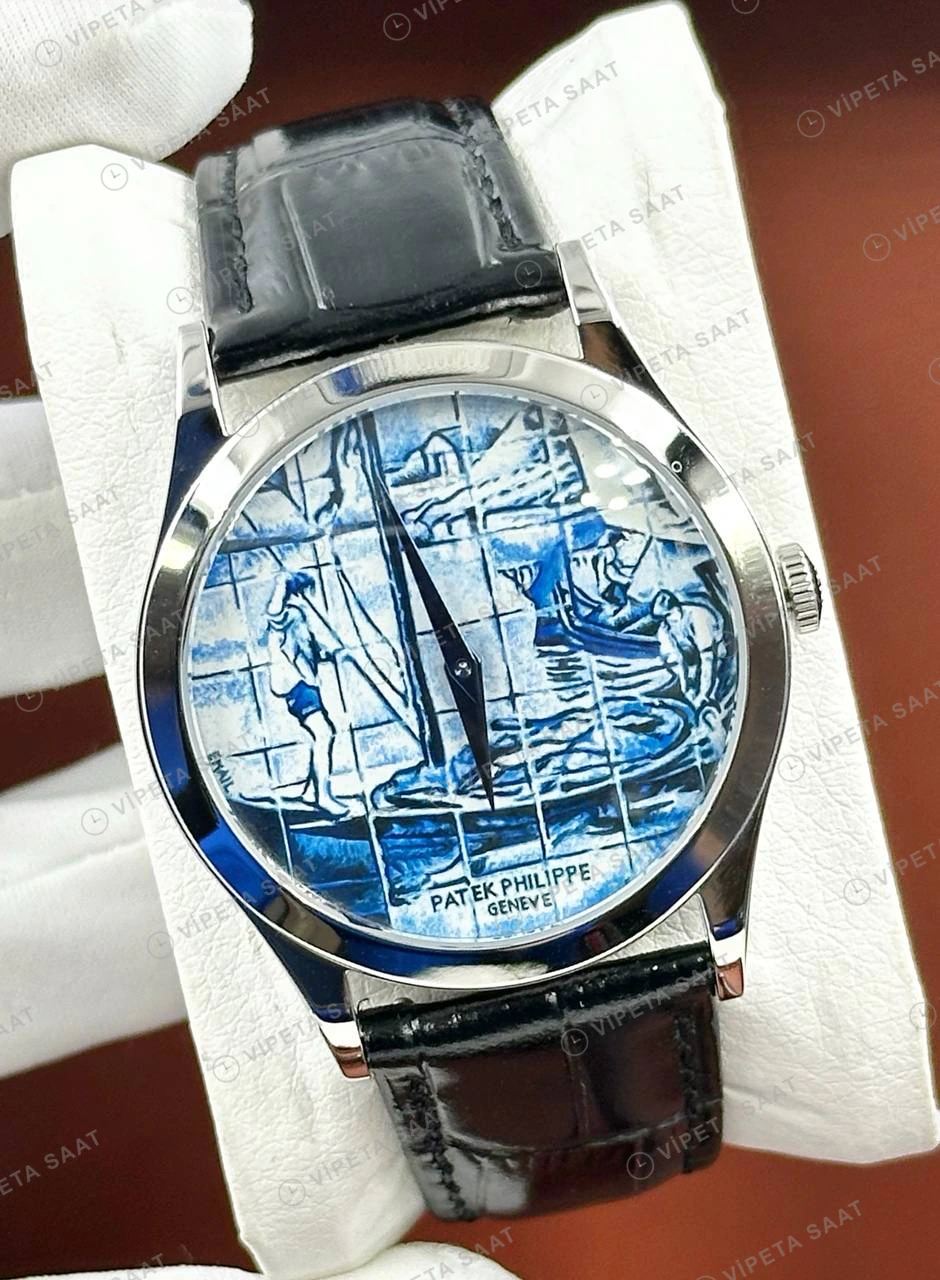 Patek Philippe 40 mm Grand Complications Mavi Mine Gemi Kadran Deri Super Clone ETA Eta Saat karşıdan görünüm