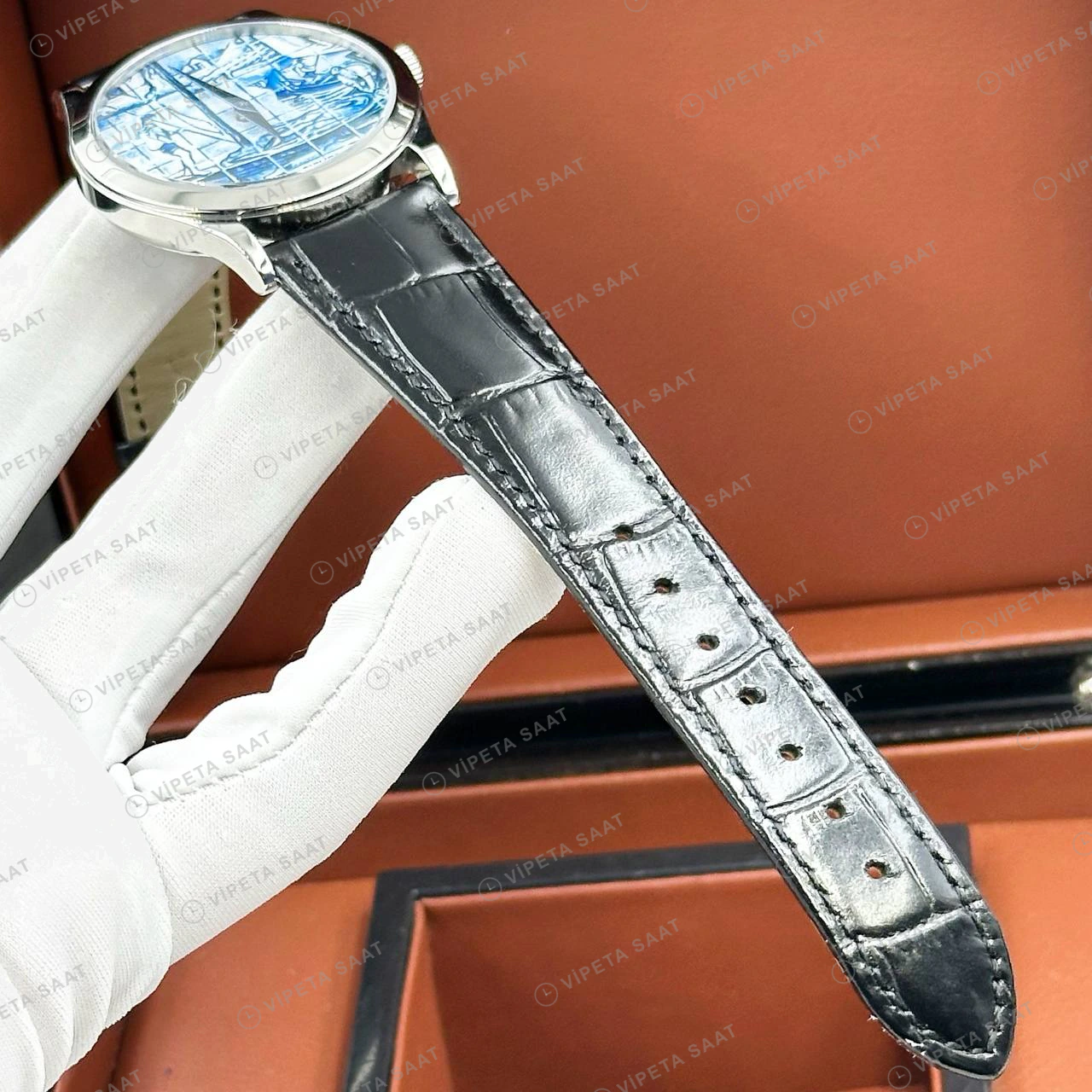 Patek Philippe 40 mm Grand Complications Mavi Mine Gemi Kadran Deri Super Clone ETA Eta Saat detay 5