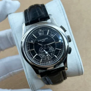 Patek Philippe 40 mm Grand Complications Siyah Kronograf Perpetual Takvim Deri Super Clone ETA Eta Saat detay 5