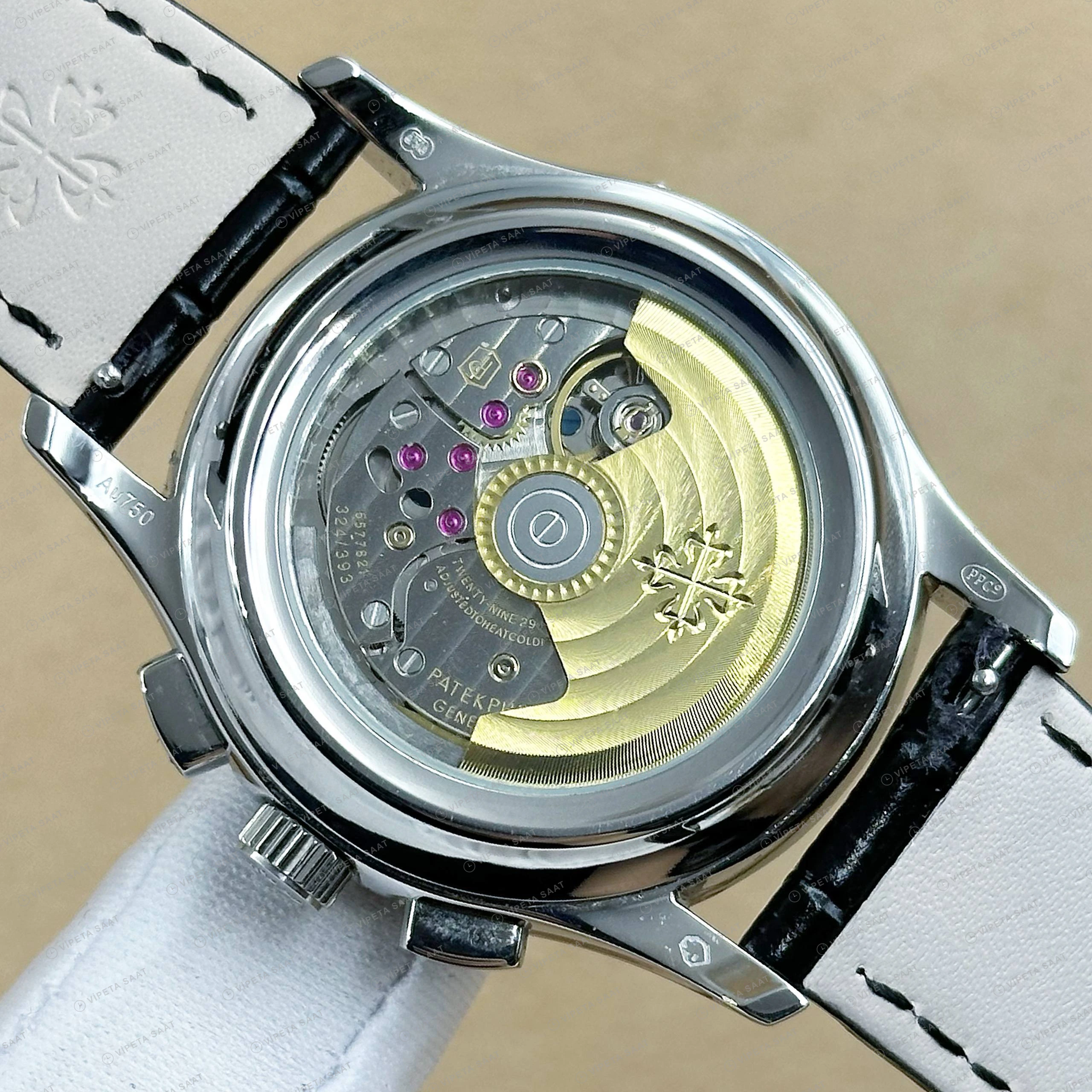 Patek Philippe 40 mm Grand Complications Siyah Kronograf Perpetual Takvim Deri Super Clone ETA Eta Saat detay 6