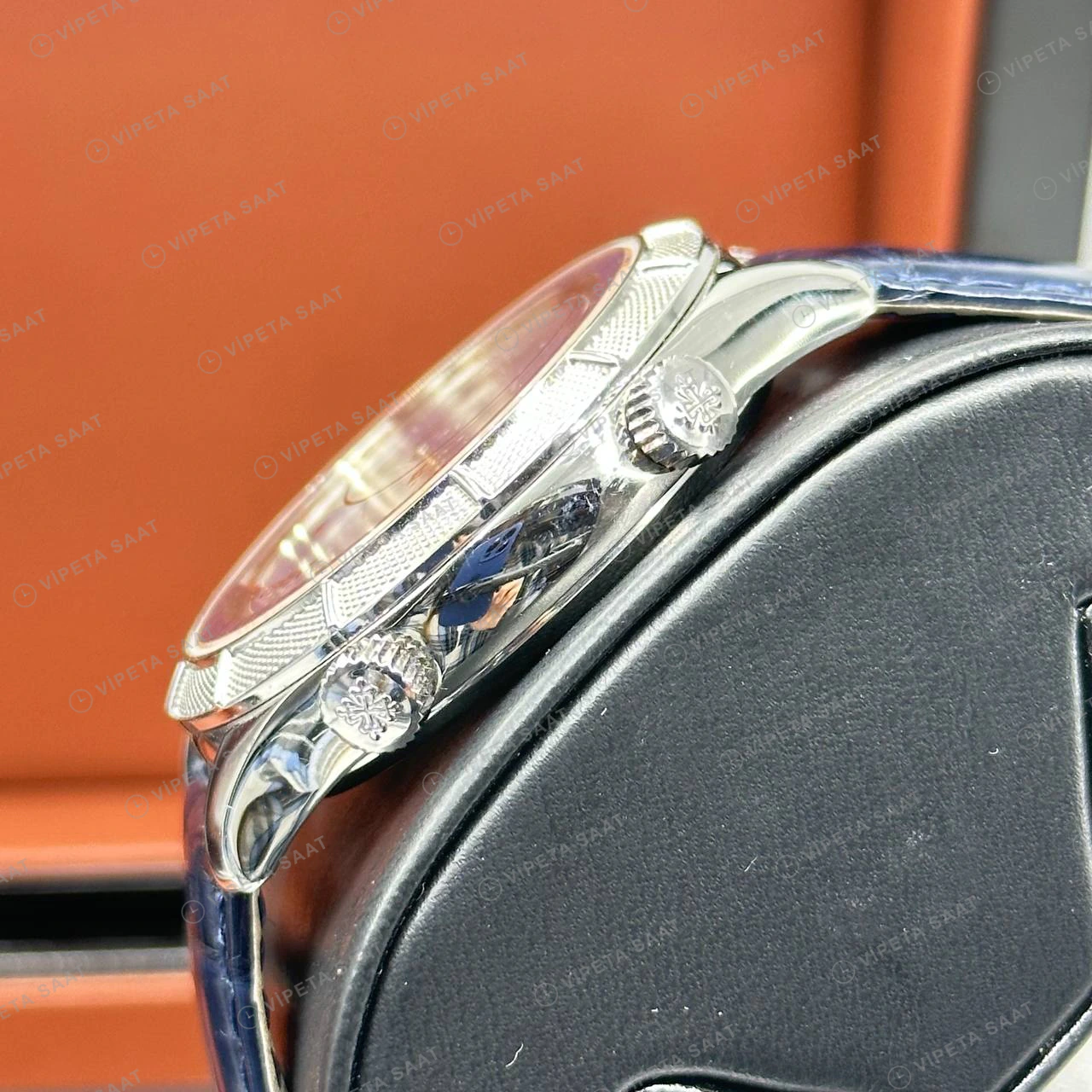 Patek Philippe 40 mm Grand Complications Yıldızlı Mavi Kadran Taşlı Bezel Super Clone ETA Eta Saat detay 4