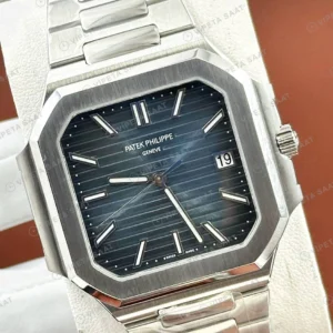 Patek Philippe 40 mm Nautilus Lacivert Kadran Çelik Köşeli Super Clone ETA Eta Saat karşıdan görünüm