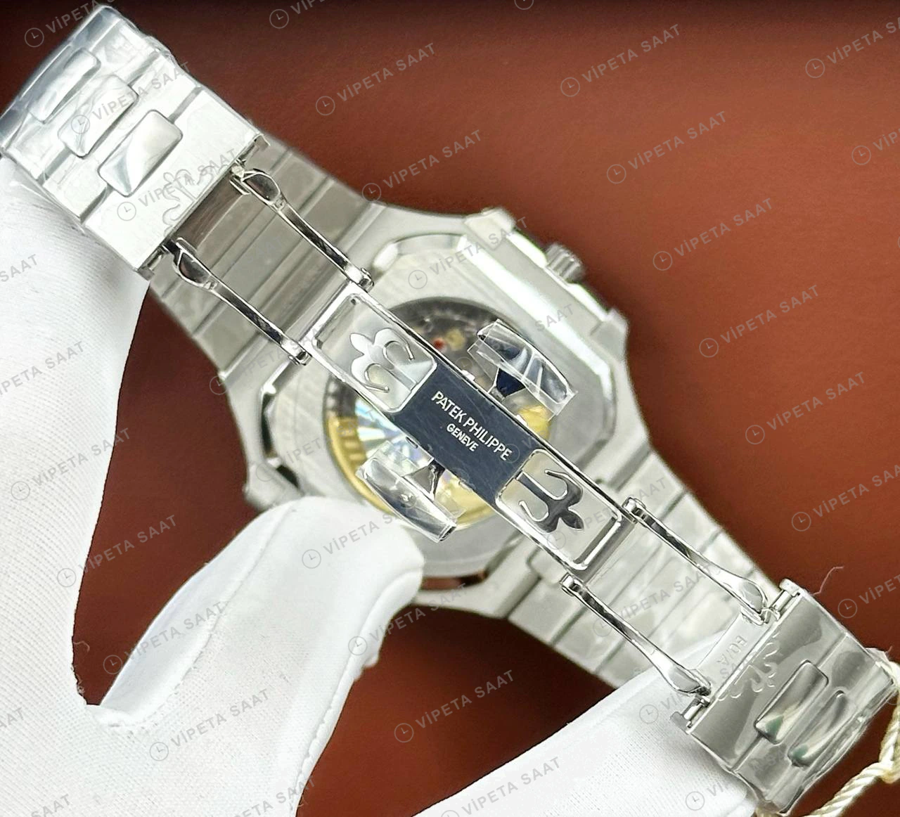 Patek Philippe 40 mm Nautilus Lacivert Kadran Çelik Köşeli Super Clone ETA Eta Saat detay 4
