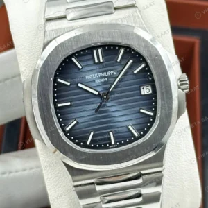 Patek Philippe 40 mm Nautilus Mavi Kadran Çelik Özel Bileklik Super Clone ETA Eta Saat detay 3