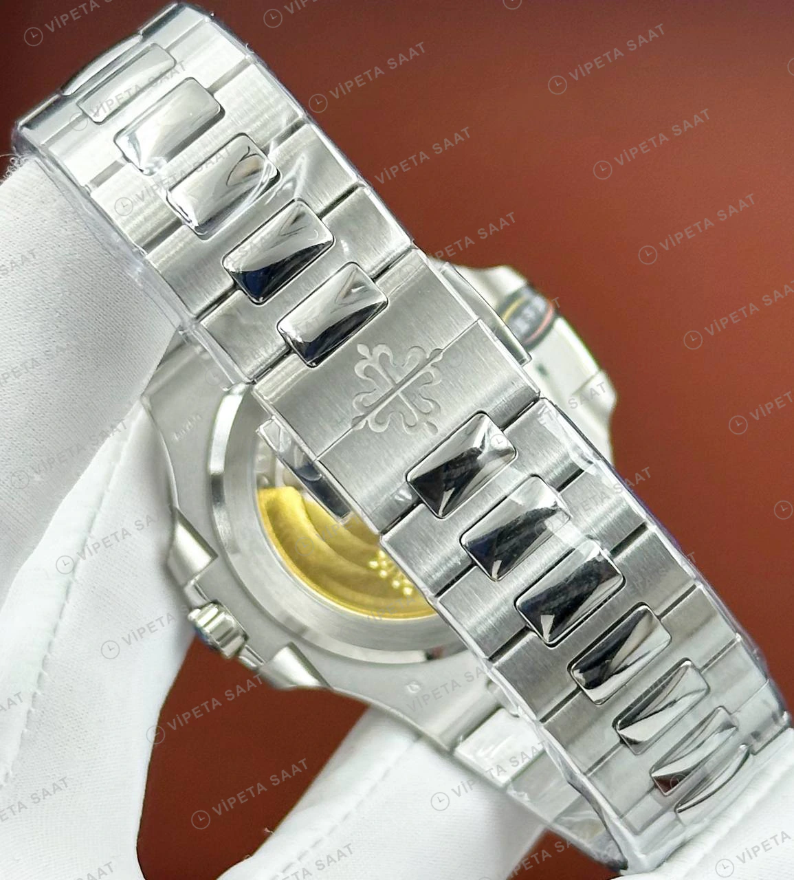 Patek Philippe 40 mm Nautilus Mavi Kadran Çelik Özel Bileklik Super Clone ETA Eta Saat detay 5