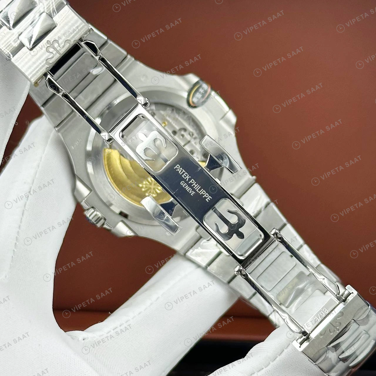 Patek Philippe 40 mm Nautilus Mavi Kadran Çelik Özel Bileklik Super Clone ETA Eta Saat detay 6
