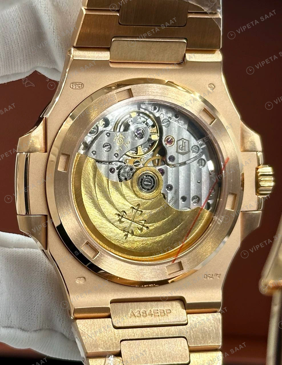 Patek Philippe 40 mm Nautilus Rose Gold Kahve Elmas Taşlı Düz Super Clone ETA Eta Saat detay 6