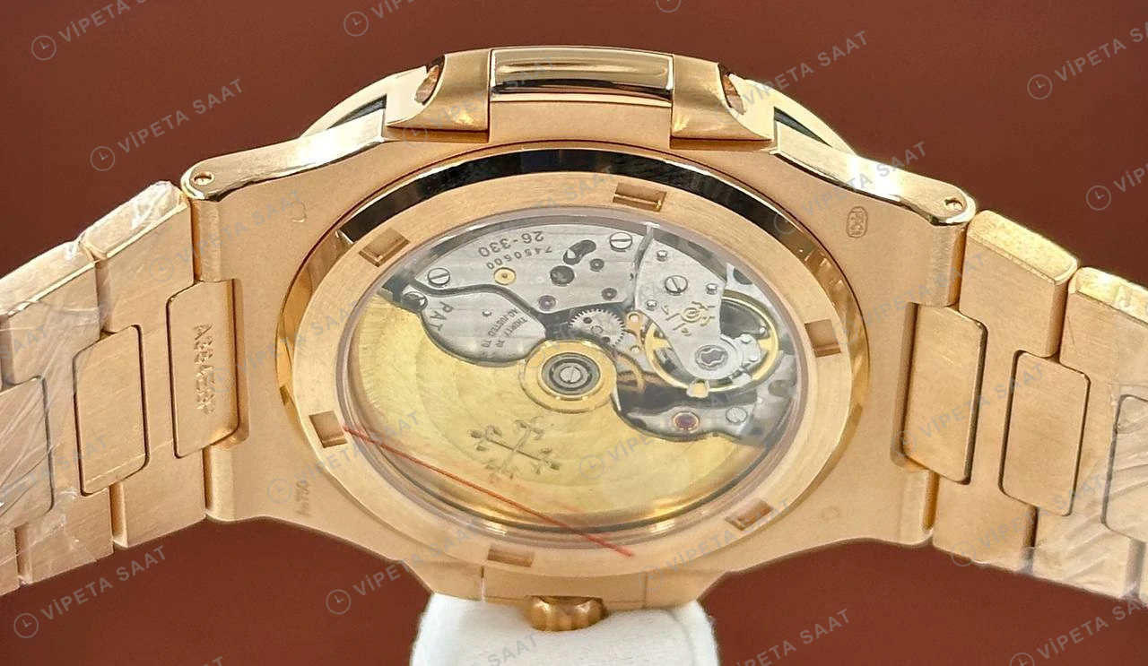 Patek Philippe 40 mm Nautilus Rose Gold Kahve Elmas Taşlı Düz Super Clone ETA Eta Saat detay 8