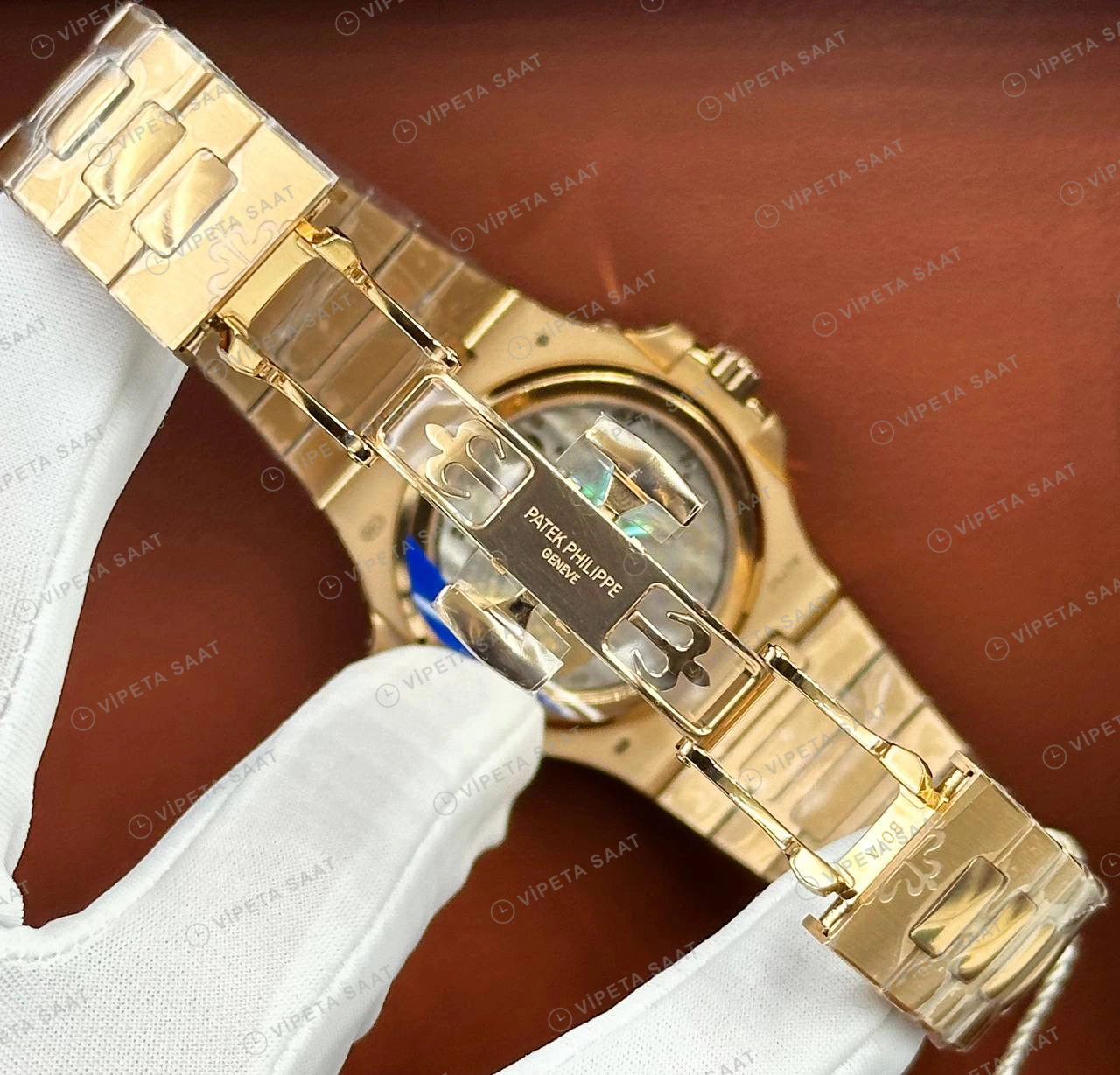 Patek Philippe 40 mm Nautilus Sarı Altın Tourbillon Kahve Super Clone ETA Eta Saat detay 3