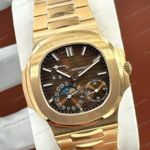 Patek Philippe 40 mm Nautilus Sarı Altın Tourbillon Kahve Super Clone ETA Eta Saat detay 6