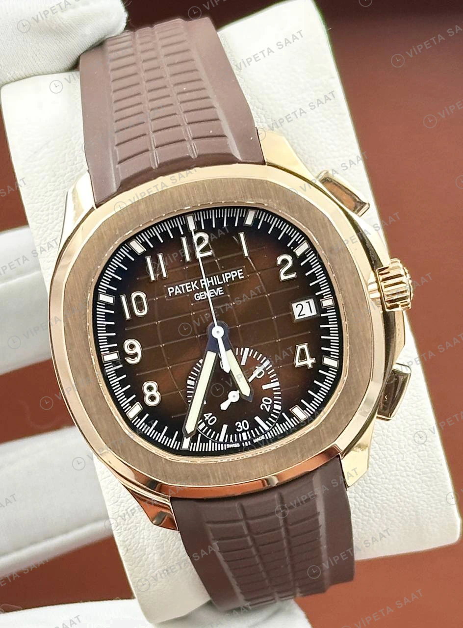 Patek Philippe 42.2 mm Aquanaut Rose Gold Kahve Kronograf Özel Kauçuk Super Clone ETA Eta Saat detay 6