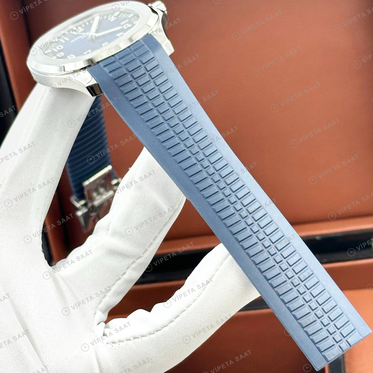 Patek Philippe Aquanaut 5167 40 mm Mavi Kadran Kauçuk Bileklik Super Clone ETA Eta Saat detay 5