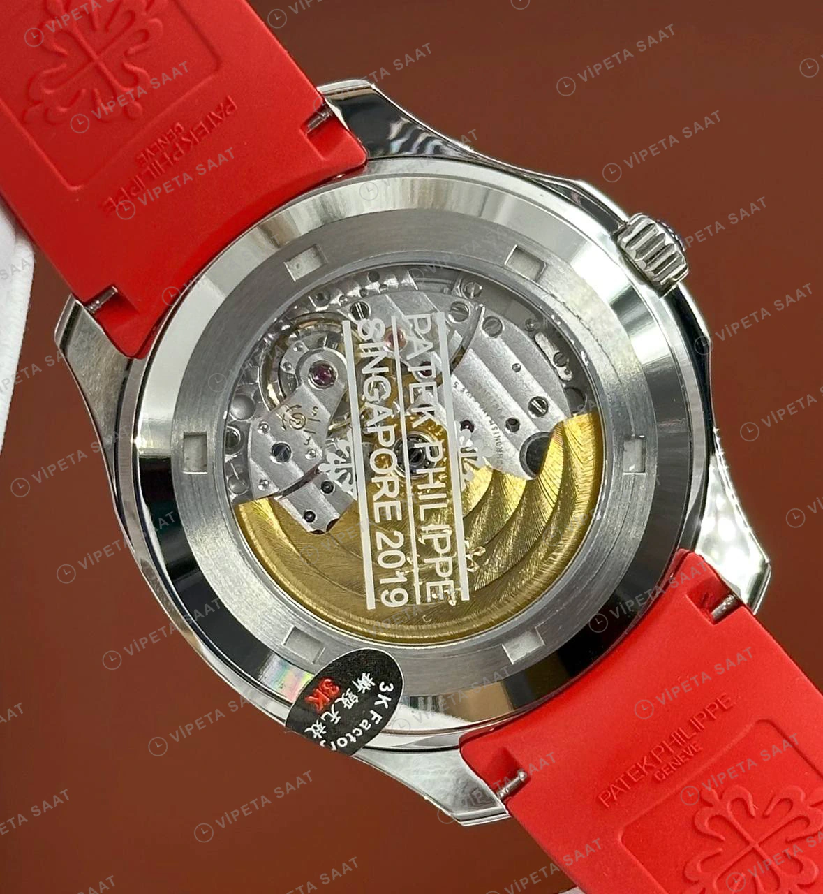 Patek Philippe Aquanaut 5167 40 mm Siyah Kadran Kırmızı Kauçuk Super Clone ETA Eta Saat detay 4