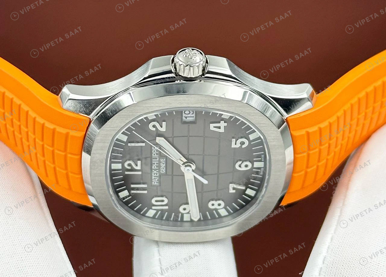 Patek Philippe Aquanaut 5167 40.8 mm Siyah Kadran Turuncu Kauçuk Bileklik Super Clone ETA Eta Saat detay 3