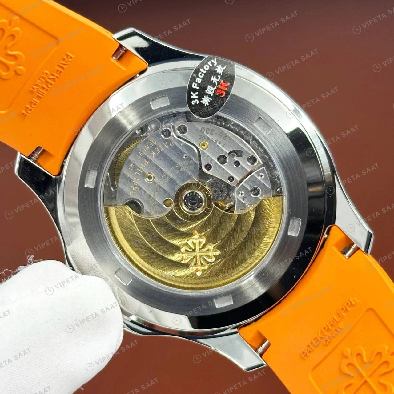Patek Philippe Aquanaut 5167 40.8 mm Siyah Kadran Turuncu Kauçuk Bileklik Super Clone ETA Eta Saat detay 4