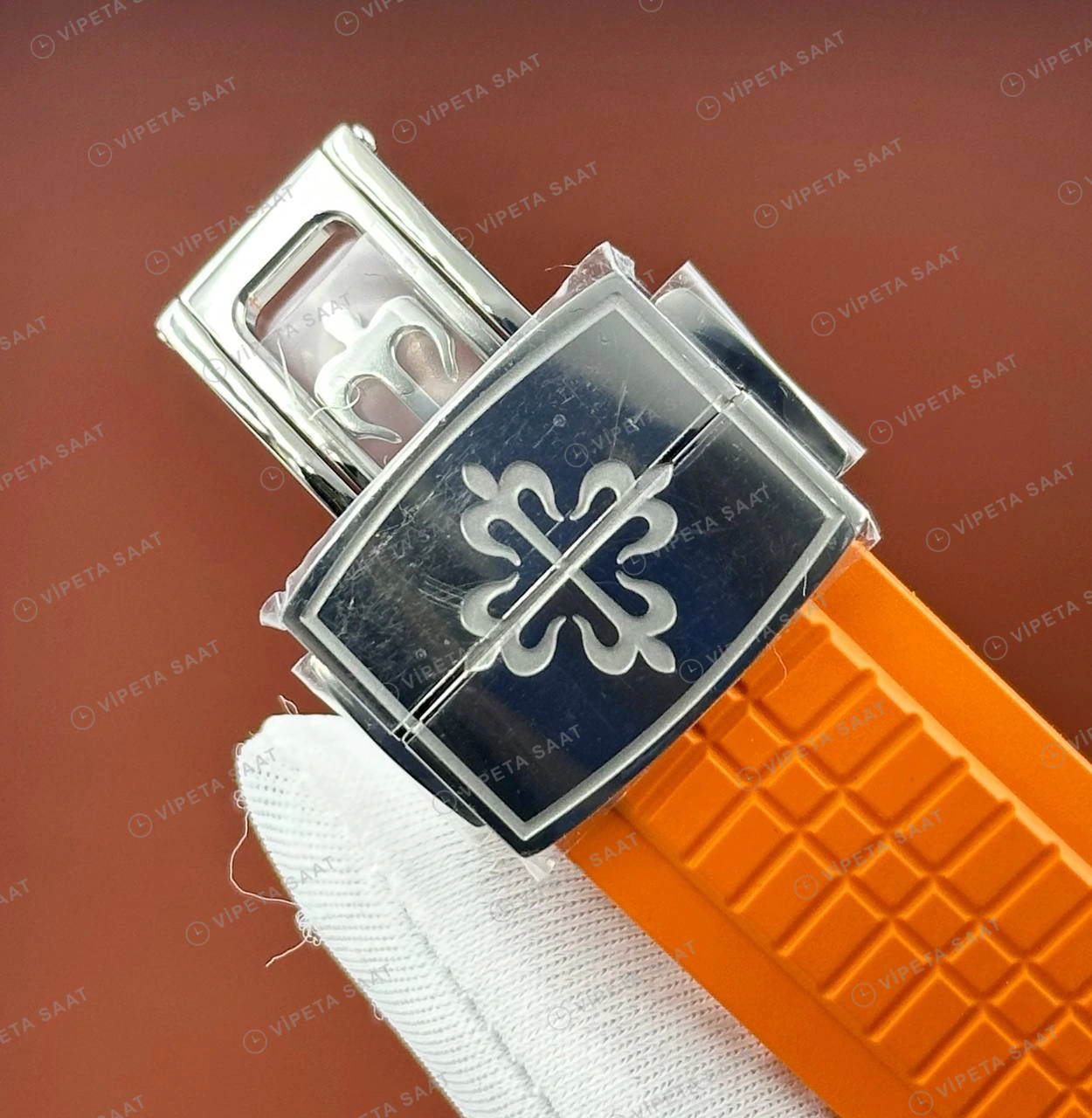 Patek Philippe Aquanaut 5167 40.8 mm Siyah Kadran Turuncu Kauçuk Bileklik Super Clone ETA Eta Saat detay 5