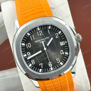 Patek Philippe Aquanaut 5167 40.8 mm Siyah Kadran Turuncu Kauçuk Bileklik Super Clone ETA Eta Saat detay 6