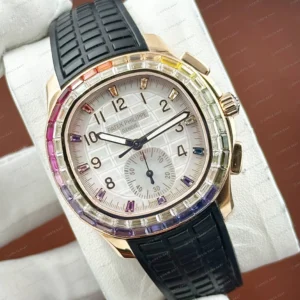Patek Philippe Aquanaut 5968 42.2 mm Krem Gökkuşağı Taşlı Mavi Kauçuk Super Clone ETA Eta Saat detay 6