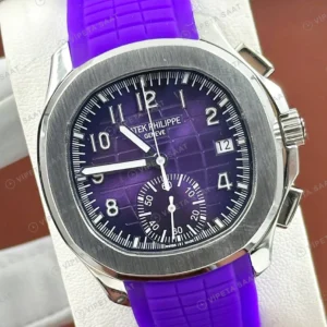 Patek Philippe Aquanaut 5968 42.2 mm Mor Kronograf Kauçuk Super Clone ETA Eta Saat detay 6