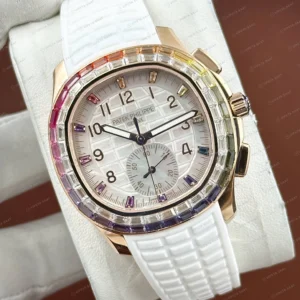 Patek Philippe Aquanaut 5968 42.2 mm Rose Beyaz Kronograf Beyaz Kauçuk Super Clone ETA Eta Saat detay 5