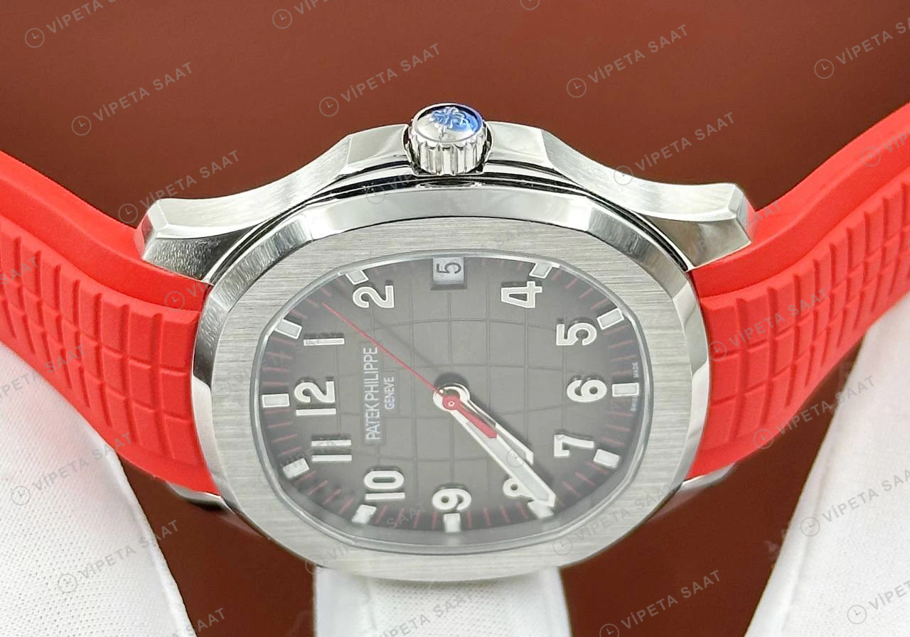 Patek Philippe Aquanaut 5968 42.2 mm Siyah Kronograf Kırmızı Kauçuk Super Clone ETA Eta Saat detay 3