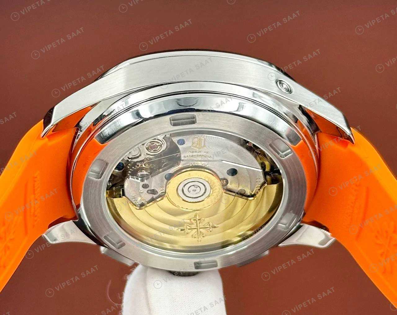 Patek Philippe Aquanaut 5968 42.2 mm Siyah Kronograf Turuncu Kauçuk Parlak Super Clone ETA Eta Saat detay 3