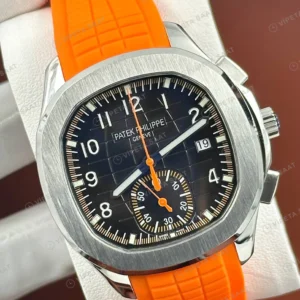 Patek Philippe Aquanaut 5968 42.2 mm Siyah Kronograf Turuncu Kauçuk Parlak Super Clone ETA Eta Saat detay 5