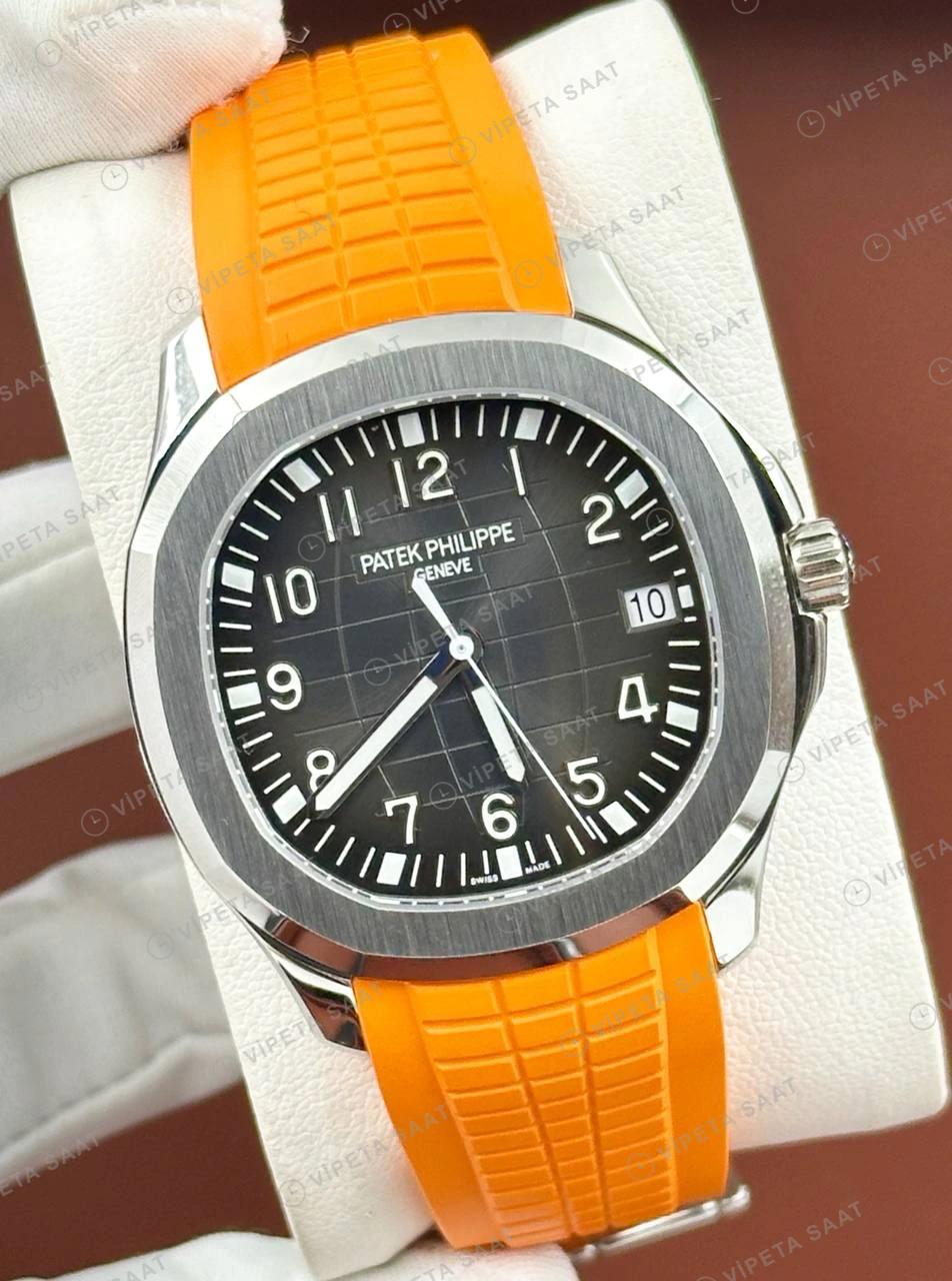 Patek Philippe Aquanaut 5968 42.2 mm Siyah Kronograf Turuncu Kauçuk Super Clone ETA Eta Saat detay 5