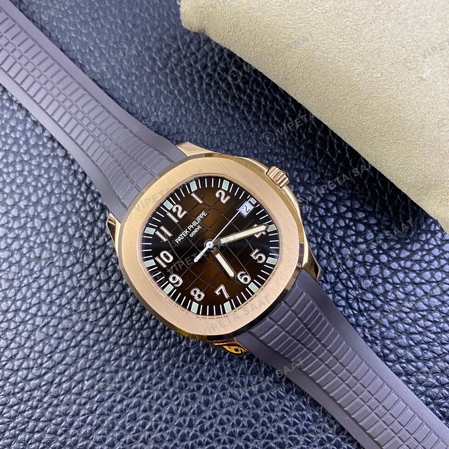 Patek Philippe Aquanaut Kahverengi Kadran Rose Kasa Kaucuk Kordon Super Clone Eta Eta Saat detay 4