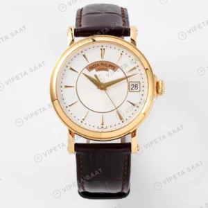 Patek Philippe Calatrava Altin Kasa Beyaz Kadran Kahverengi Deri Kordon Super Clone Eta Eta Saat detay 3
