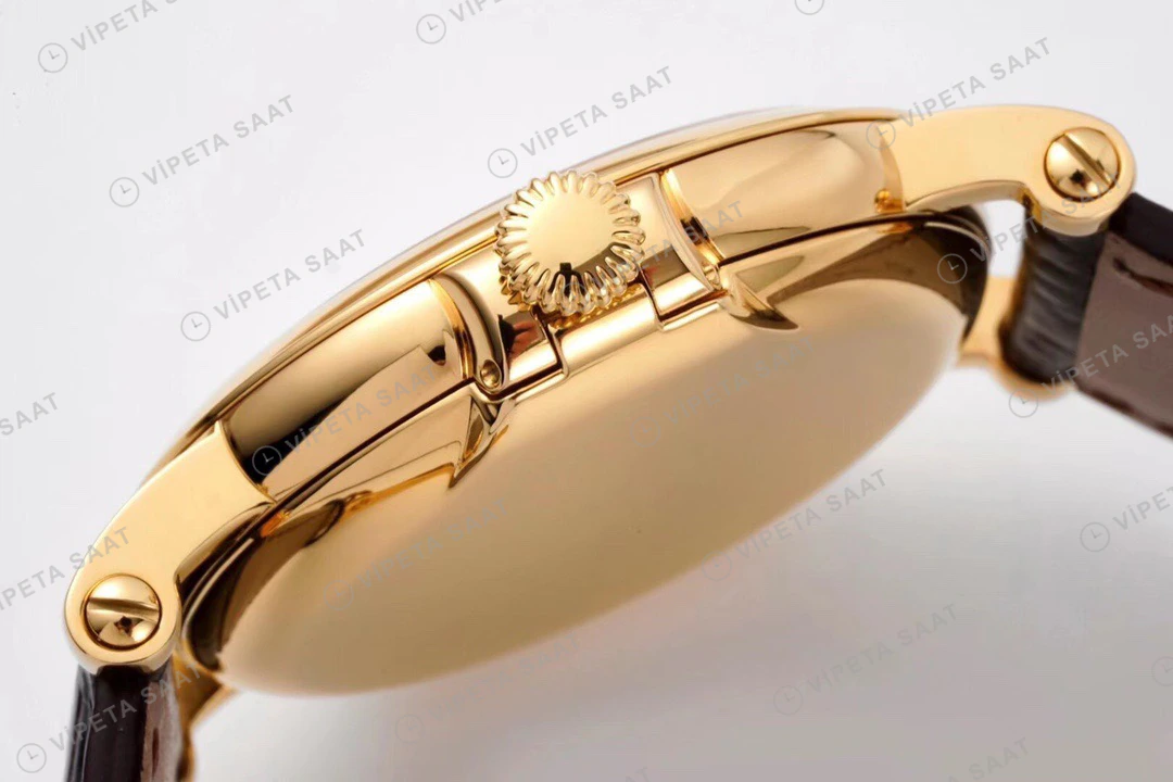 Patek Philippe Calatrava Altin Kasa Beyaz Kadran Kahverengi Deri Kordon Super Clone Eta Eta Saat detay 6
